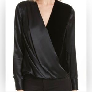 Rag & Bone Victor Wrap Blouse Top Womens Small Black Silk Velvet Long Sleeve